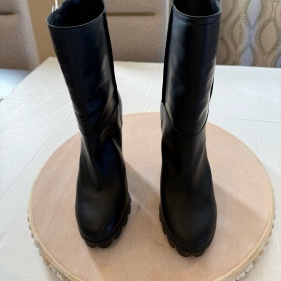 Pollini Leather Boots Matte Black Size 7.5 High Heeled Mid Calf Height EUC - Picture 4 of 12